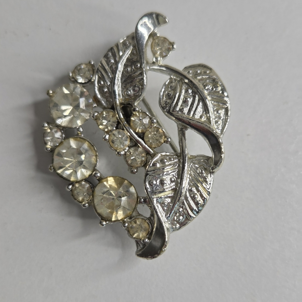 Vintage Silver and Gold Tones Rhinestone Brooch